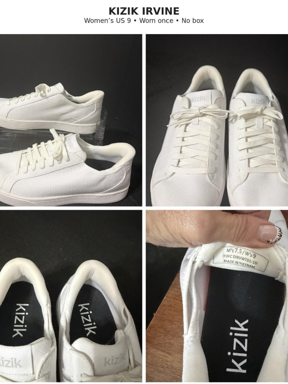 Kizik Irvine Ivory White Hands-Free Sneakers Women's 9